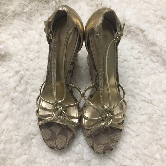 Coach Metallic Gold Joslin Heels sz 9 - Picture 1 of 8